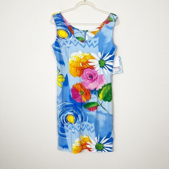 Jams World Hawaii Ravishing Floral V-Neck Rayon Tank Dress Womens Small STAINS - Picture 1 of 11